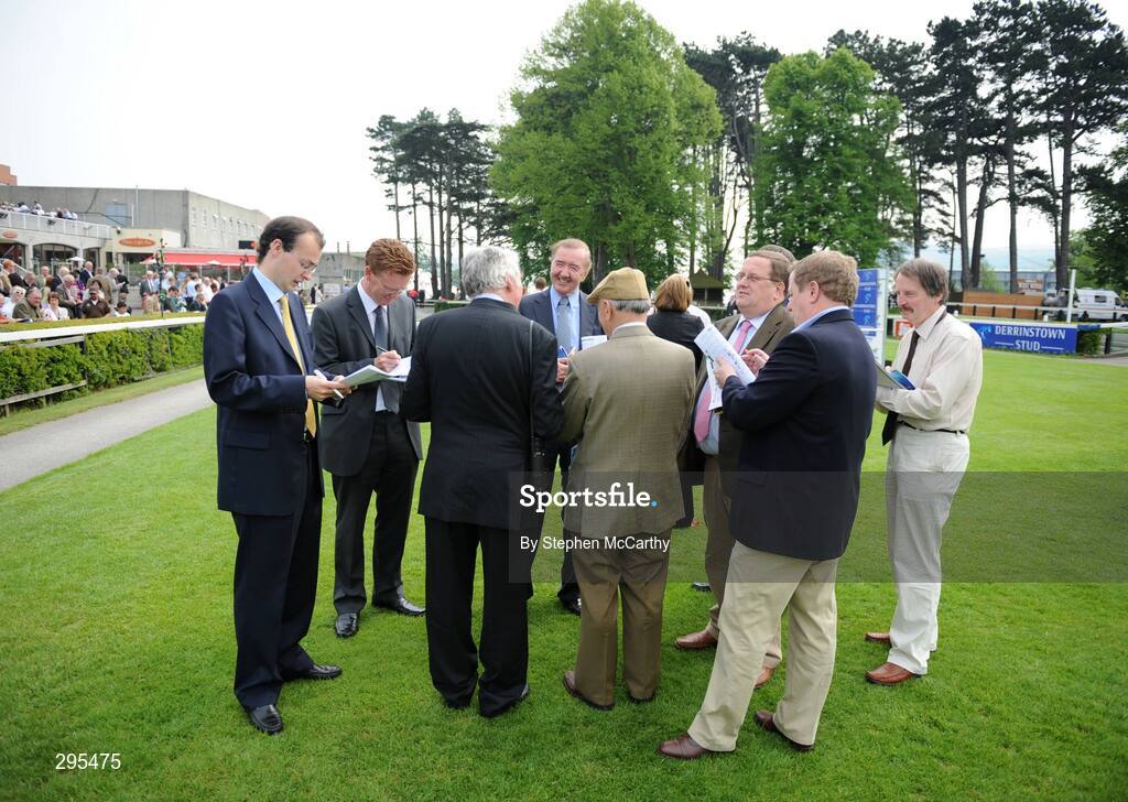 11 May 2008; Trainer Dermot Weld, centre, in conversation with journalists after he sent Theocritus out to win the Carrickmines Maiden race. Derrinstown Stud Derby Trial Stakes Day, Leopardstown, Co. Dublin. Picture credit: Stephen McCarthy / SPORTSFILE