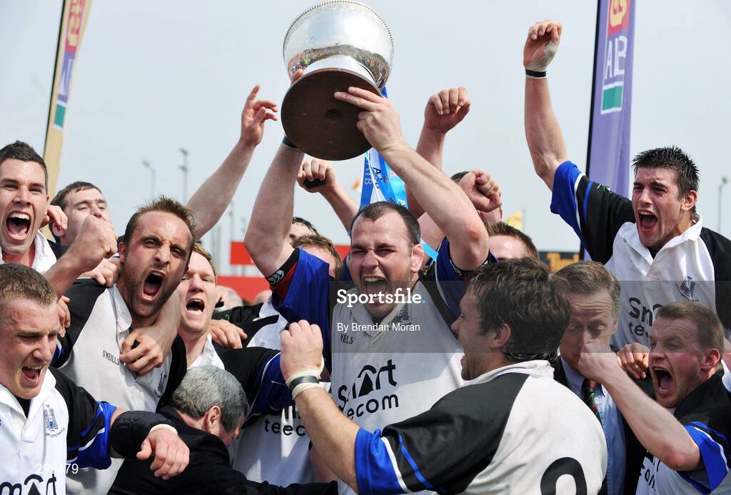 11 May 2008; The Cork Con team, led by captain Merle O'Connor, celebrate with the cup after the game. AIB All-Ireland League Division 1 Final, Cork Constitution v Garryowen, Musgrave Park, Cork. Picture credit: Brendan Moran / SPORTSFILE