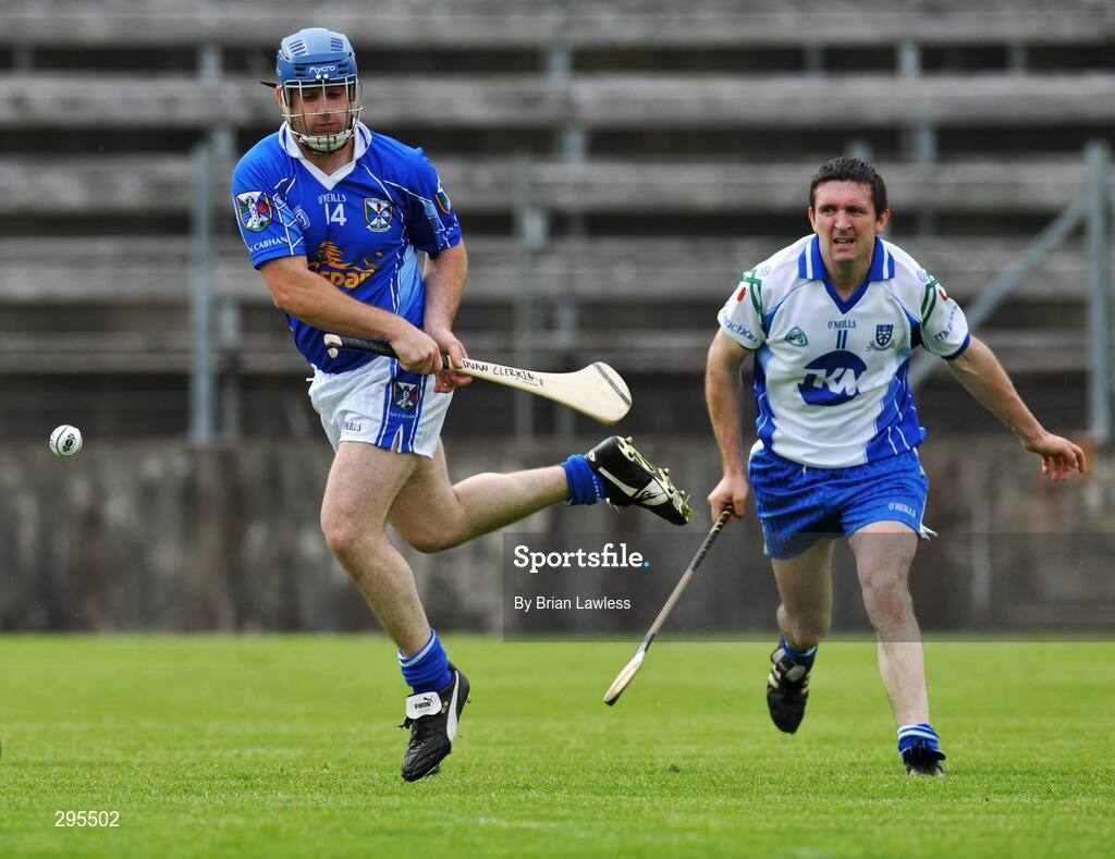 11 May 2008; Gerard Clerkin, Cavan, in action against Arthur Hughes, Monaghan. GAA Hurling Ulster Senior Championship, Cavan v Monaghan, Kingspan Breffni Park, Cavan. Picture credit: Brian Lawless / SPORTSFILE