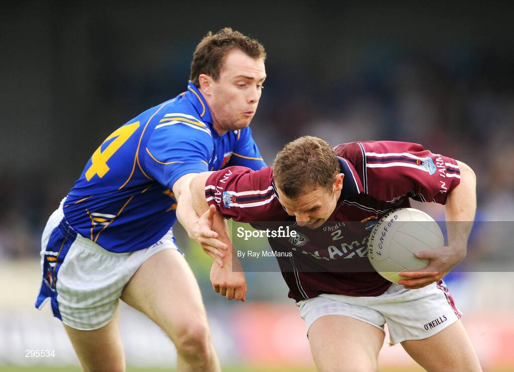 11 May 2008; Francis Boyle, Westmeath, in action against David Barden, Longford. GAA Football Leinster Senior Championship, Longford v Westmeath, Pearse Park, Longford. Picture credit: Ray McManus / SPORTSFILE