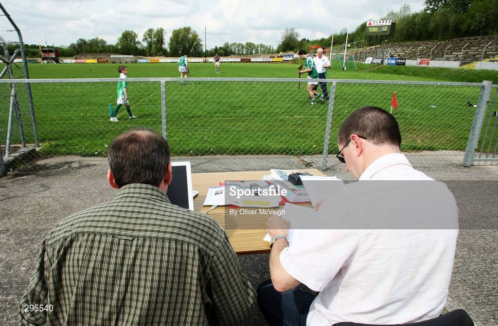 11 May 2008; Journalists in the outdoor Press Box. GAA Hurling Ulster Senior Championship, Fermanagh v Tyrone, Emmett Park, Lisnaskea, Co. Fermanagh. Picture credit: Oliver McVeigh / SPORTSFILE