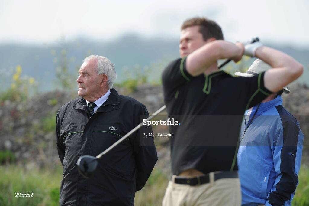 11 May 2008; Christy O'Connor Snr watches the ball of Connor Doran, Banbridge Golf Club, from the 11th tee box during the Irish Amateur Open Golf Championship. Irish Amateur Open Golf Championship, Royal Dublin Golf Course, Portmarnock, Co. Dublin. Picture credit: Matt Browne / SPORTSFILE