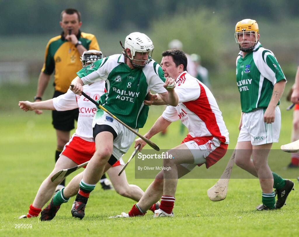 11 May 2008; Mark Slevin, Fermanagh, in action against Noel Hurson, Tyrone. GAA Hurling Ulster Senior Championship, Fermanagh v Tyrone, Emmett Park, Lisnaskea, Co. Fermanagh. Picture credit: Oliver McVeigh / SPORTSFILE
