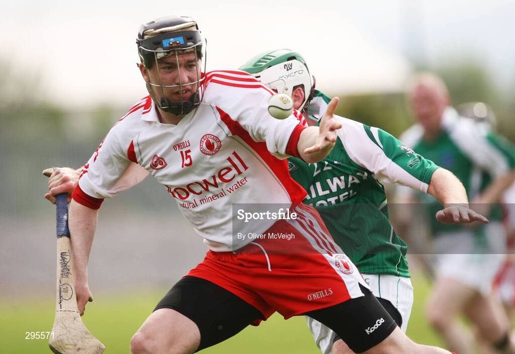 11 May 2008; Paddy Devine, Tyrone, in action against Colm Rice, Fermanagh. GAA Hurling Ulster Senior Championship, Fermanagh v Tyrone, Emmett Park, Lisnaskea, Co. Fermanagh. Picture credit: Oliver McVeigh / SPORTSFILE