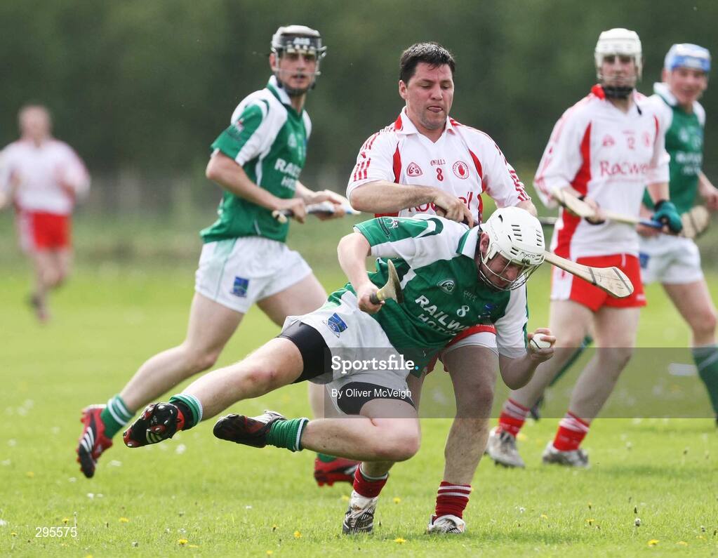 11 May 2008; Mark Slevin, Fermanagh, in action against Noel Hurson, Tyrone. GAA Hurling Ulster Senior Championship, Fermanagh v Tyrone, Emmett Park, Lisnaskea, Co. Fermanagh. Picture credit: Oliver McVeigh / SPORTSFILE