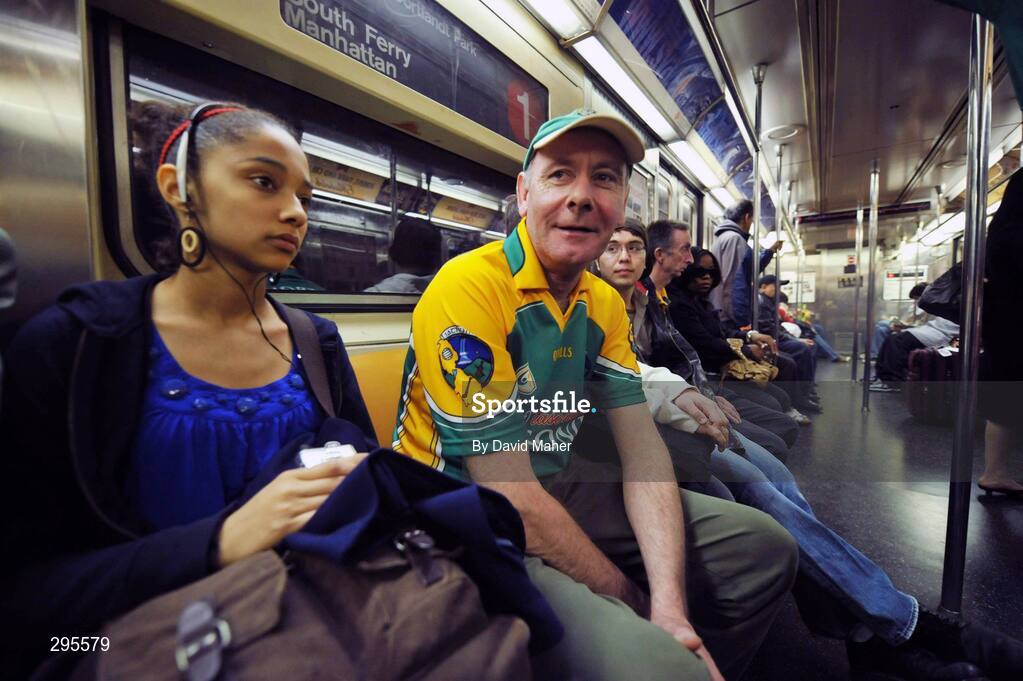 11 May 2008; General view of Leitrim supporter Gerry Bohan, travelling on train 1 on the subway to the Bronx before the game between New York and Leitrim. GAA Football Connacht Senior Championship, New York v Leitrim, Gaelic Park, Bronx, New York. Picture credit: David Maher / SPORTSFILE