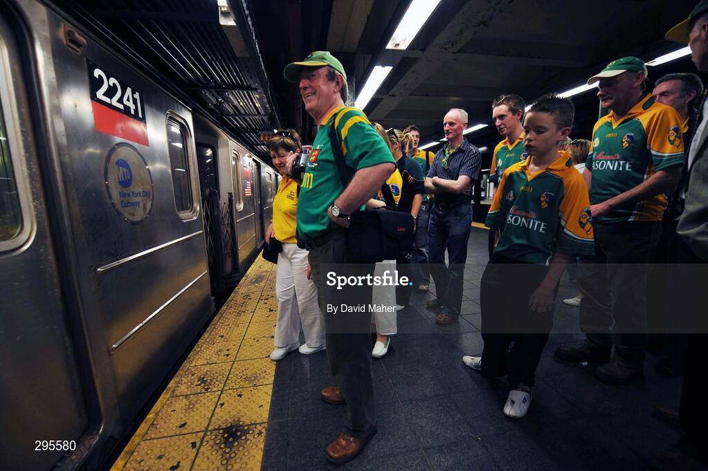 11 May 2008; General view of Leitrim supporters Gerry Bohan, left, and John O'Flynn, waiting for train 1 on the subway to the Bronx before the game between New York and Leitrim. GAA Football Connacht Senior Championship, New York v Leitrim, Gaelic Park, Bronx, New York. Picture credit: David Maher / SPORTSFILE