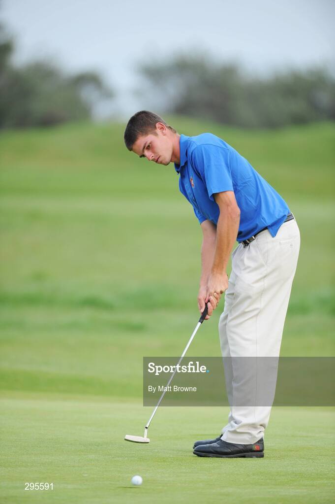 11 May 2008; Pedro Figueiredo, Portugal, watches his putt on the 18th green during the Irish Amateur Open Golf Championship. Irish Amateur Open Golf Championship, Royal Dublin Golf Course, Portmarnock, Co. Dublin. Picture credit: Matt Browne / SPORTSFILE