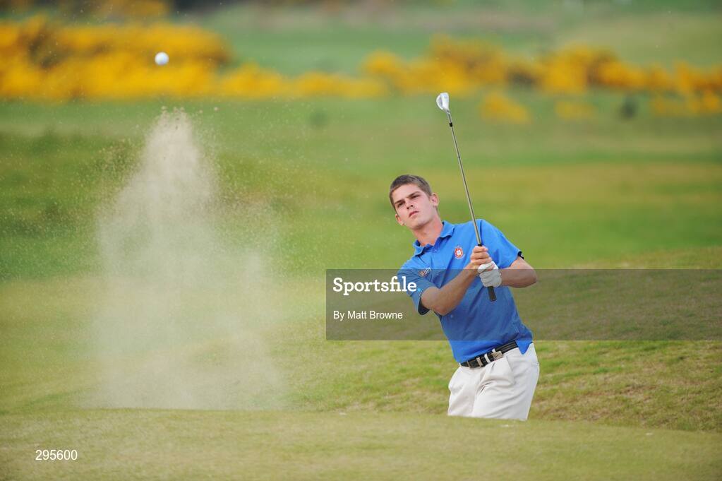 11 May 2008; Pedro Figueiredo, Portugal, plays from the bunker onto the 16th green the Irish Amateur Open Golf Championship. Irish Amateur Open Golf Championship, Royal Dublin Golf Course, Portmarnock, Co. Dublin. Picture credit: Matt Browne / SPORTSFILE
