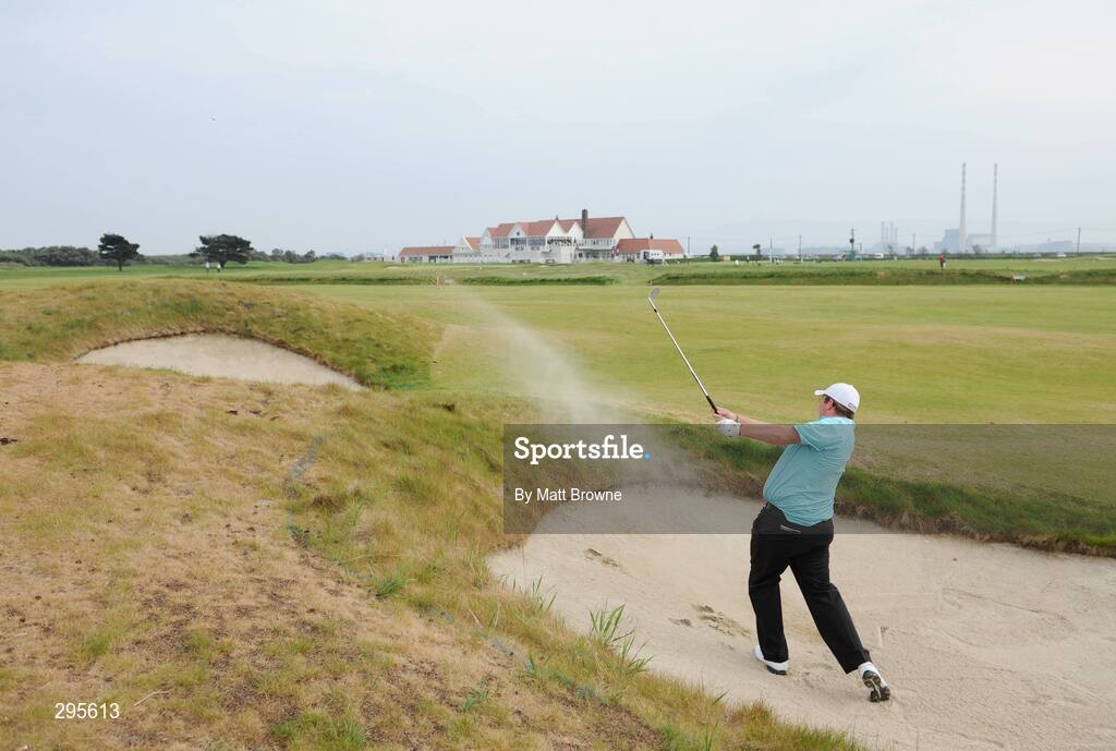 11 May 2008; Shane Lowry, Esker Hills Golf Club, plays from a bunker on the 18th fairway during the Irish Amateur Open Golf Championship. Irish Amateur Open Golf Championship, Royal Dublin Golf Course, Portmarnock, Co. Dublin. Picture credit: Matt Browne / SPORTSFILE