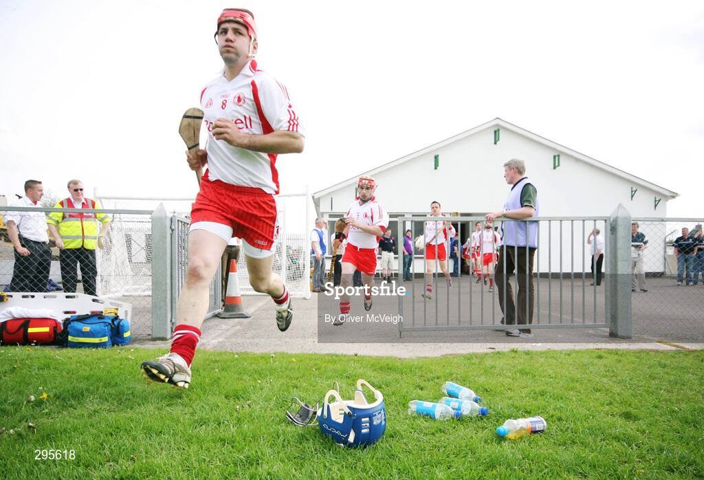 11 May 2008; Tyrone captain, Noel Hurson, leads his team out on to the field. GAA Hurling Ulster Senior Championship, Fermanagh v Tyrone, Emmett Park, Lisnaskea, Co. Fermanagh. Picture credit: Oliver McVeigh / SPORTSFILE
