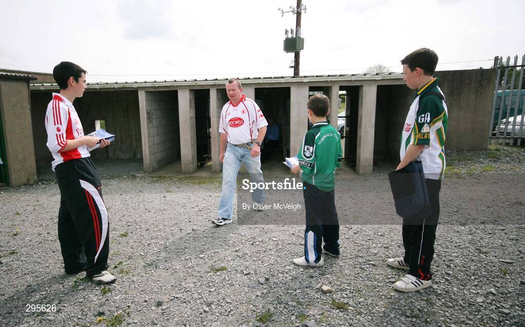 11 May 2008; Programme seller Pascal and Aaron McAnenly, and Tiernan Donnelly, at toady's match. GAA Hurling Ulster Senior Championship, Fermanagh v Tyrone, Emmett Park, Lisnaskea, Co. Fermanagh. Picture credit: Oliver McVeigh / SPORTSFILE