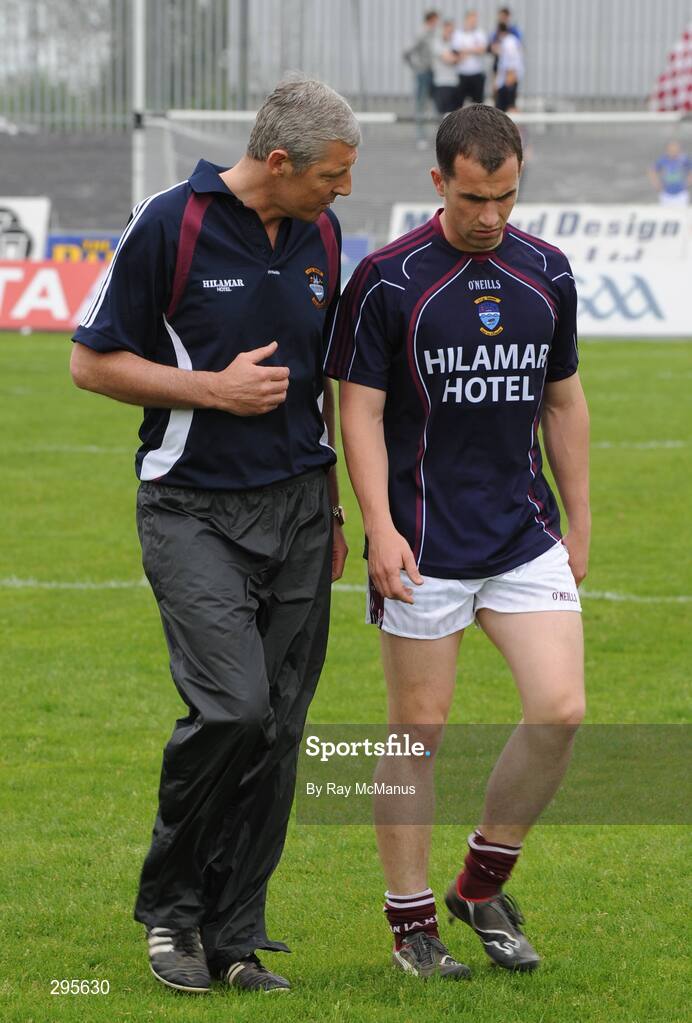 11 May 2008; Westmeath manager Thomas O Flaharta in conversation with Dessie Dolan before the game. GAA Football Leinster Senior Championship, Longford v Westmeath, Pearse Park, Longford. Picture credit: Ray McManus / SPORTSFILE