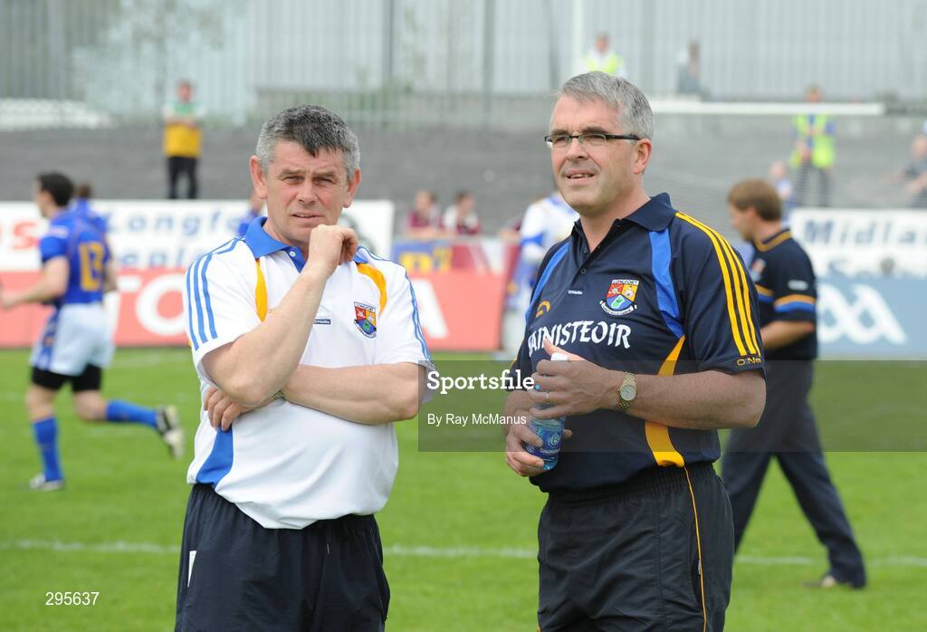 11 May 2008; Longford manager Luke Dempsey, right, with selector Martin Shelly before the game. GAA Football Leinster Senior Championship, Longford v Westmeath, Pearse Park, Longford. Picture credit: Ray McManus / SPORTSFILE