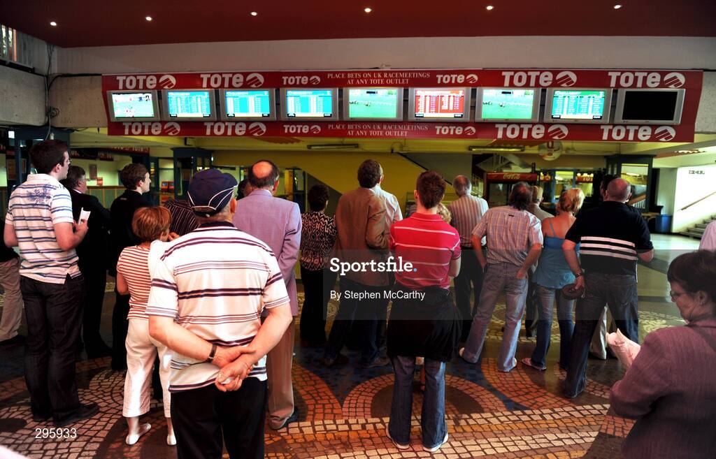 11 May 2008; Punters watch the racing from the tote hall. Derrinstown Stud Derby Trial Stakes Day, Leopardstown, Co. Dublin. Picture credit: Stephen McCarthy / SPORTSFILE
