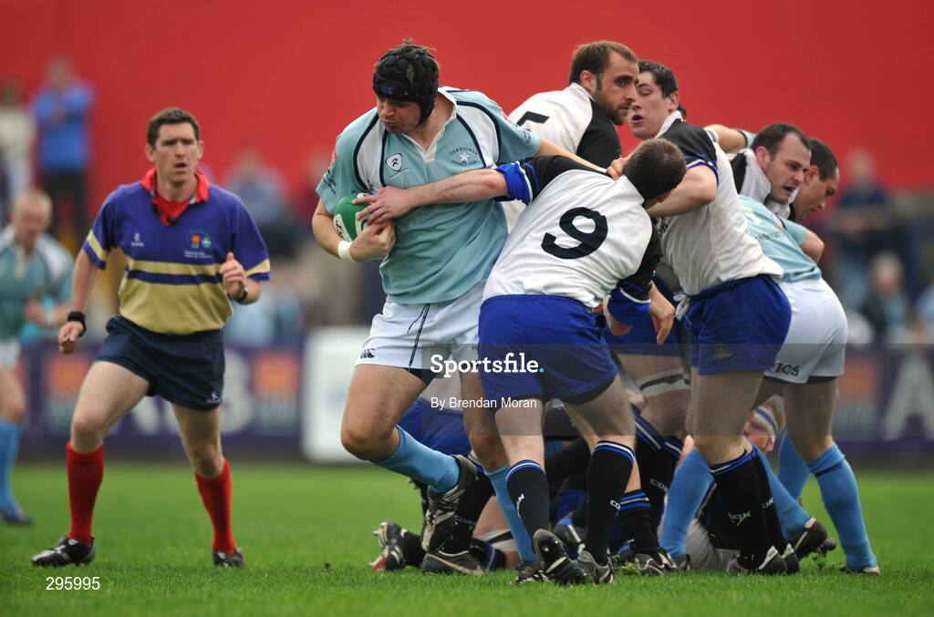 11 May 2008; Mark Melbourne, Garryowen, is tackled by John Stringer, Cork Con. AIB All-Ireland League Division 1 Final, Cork Constitution v Garryowen, Musgrave Park, Cork. Picture credit: Brendan Moran / SPORTSFILE