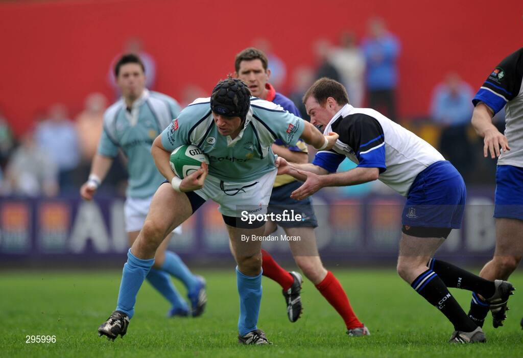11 May 2008; Mark Melbourne, Garryowen, is tackled by John Stringer, Cork Con. AIB All-Ireland League Division 1 Final, Cork Constitution v Garryowen, Musgrave Park, Cork. Picture credit: Brendan Moran / SPORTSFILE