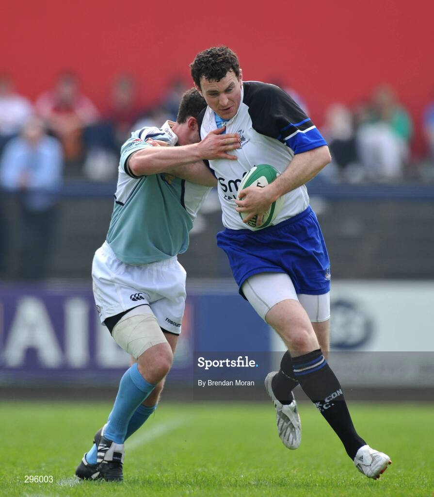 11 May 2008; Richie Lane, Cork Constitution, is tackled by Cillian O'Boyle, Garryowen. AIB All-Ireland League Division 1 Final, Cork Constitution v Garryowen, Musgrave Park, Cork. Picture credit: Brendan Moran / SPORTSFILE