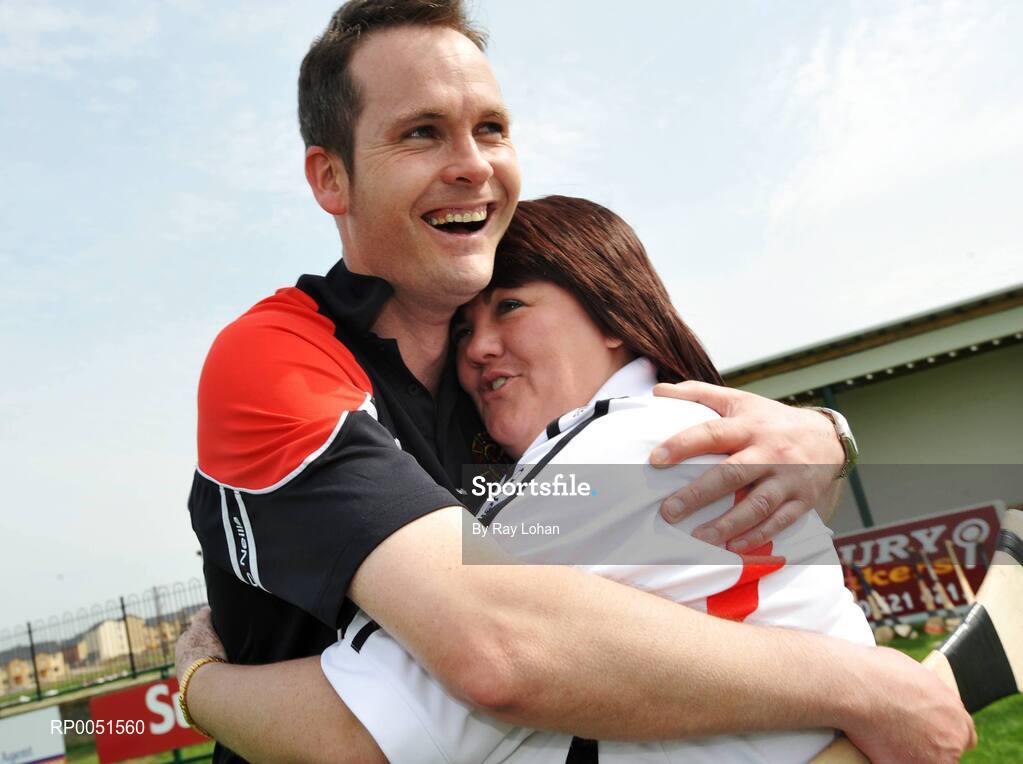 11 May 2008; Derry managers Gearóid O Mianain and Maura McCloy celebrate after the final whistle. All-Ireland Under 16B Championship Final, Derry v Offaly, Donaghmore, Ashbourne, Co. Meath. Picture Credit: Ray Lohan / SPORTSFILE  *** Local Caption ***