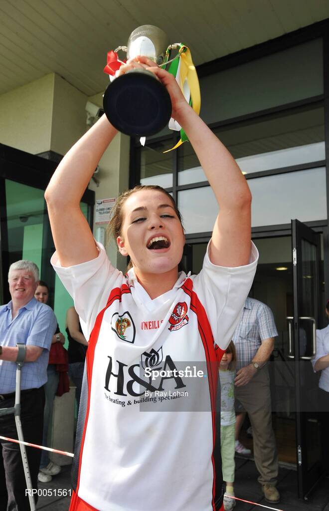 11 May 2008; Derry's Danielle McCrystal lifts the cup. All-Ireland Under 16B Championship Final, Derry v Offaly, Donaghmore, Ashbourne, Co. Meath. Picture Credit: Ray Lohan / SPORTSFILE  *** Local Caption ***