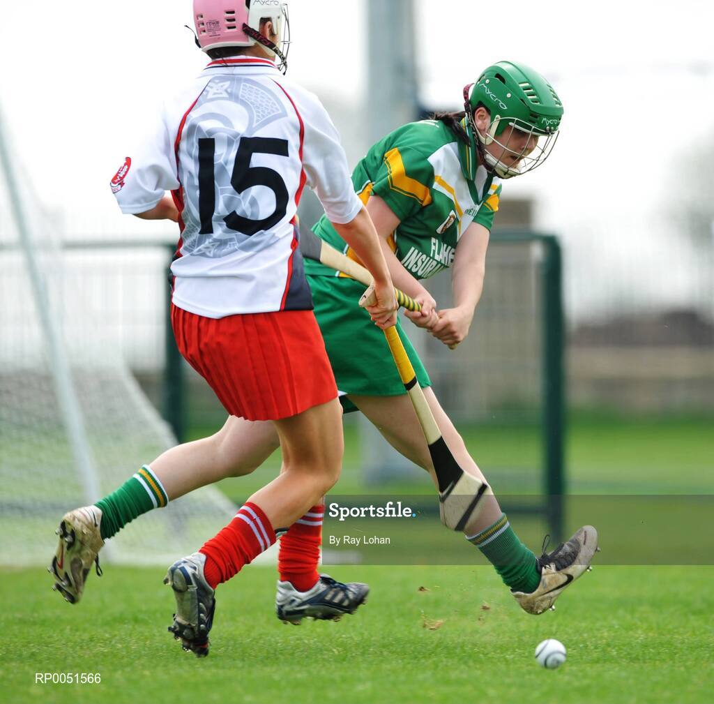 11 May 2008; Katie Hand, Offaly, in action against Gráinne O'Kane, Derry. All-Ireland Under 16B Championship Final, Derry v Offaly, Donaghmore, Ashbourne, Co. Meath. Picture Credit: Ray Lohan / SPORTSFILE  *** Local Caption ***