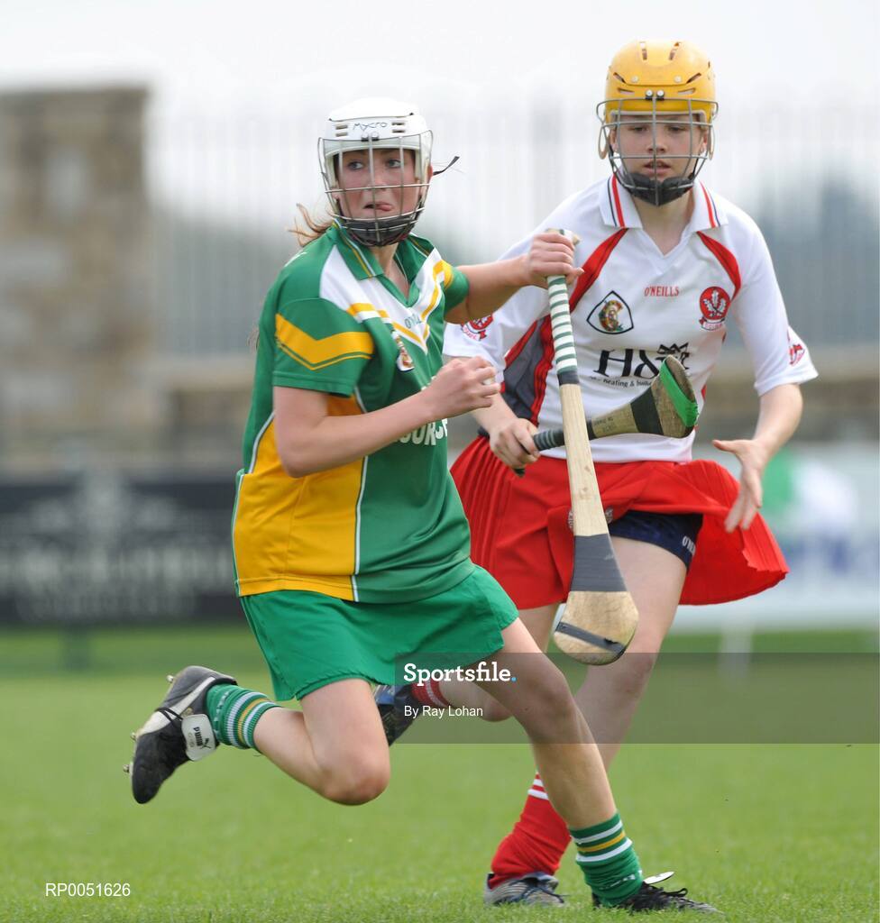 11 May 2008; Roisin Coughlan, Offaly, in action against Ailis Cassidy, Derry. All-Ireland Under 16B Championship Final, Derry v Offaly, Donaghmore, Ashbourne, Co. Meath. Picture Credit: Ray Lohan / SPORTSFILE  *** Local Caption ***
