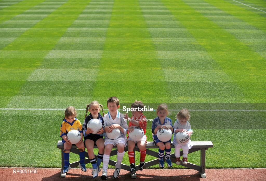 15 May 2008; TV3 has announced its GAA Line-up at Croke Park for Championship Season 2008. All live matches will be hosted by Matt Cooper and he will be joined in the studio by three expert panelists for each match. In addition to the live matches, TV3 will also broadcast a new Thursday prime time magazine show "Championship Throw-In", starting on May 29th. Pictured at the announcement are, from left, Kiana Somers, age 3, Kaci Somers Digby, age 6, Evan Somers, age 9, Jonathan Somers, age 4, Kate O'Donovan, age 5, and Conor O'Donovan, age 2 1/2. Croke Park, Dublin. Picture credit: Brendan Moran / SPORTSFILE  *** Local Caption ***