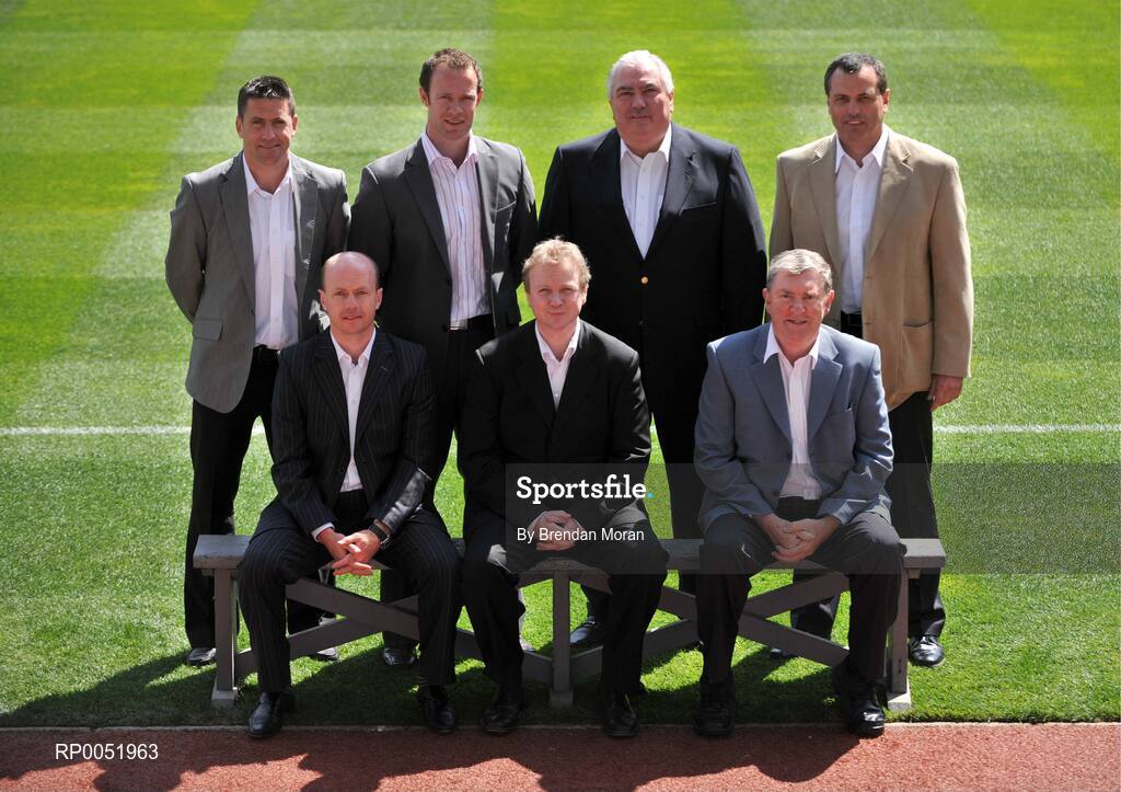 15 May 2008; TV3 has announced its GAA Line-up at Croke Park for Championship Season 2008. All live matches will be hosted by Matt Cooper and he will be joined in the studio by three expert panelists for each match. In addition to the live matches, TV3 will also broadcast a new Thursday prime time magazine show "Championship Throw-In", starting on May 29th. Pictured at the announcement are football panellists, back from left, Senan Connell, David Brady, Joe Kernan and Paul Earley with front, from left, Peter Canavan, Presenter Matt Cooper, and Eugene McGee. Croke Park, Dublin. Picture credit: Brendan Moran / SPORTSFILE  *** Local Caption ***