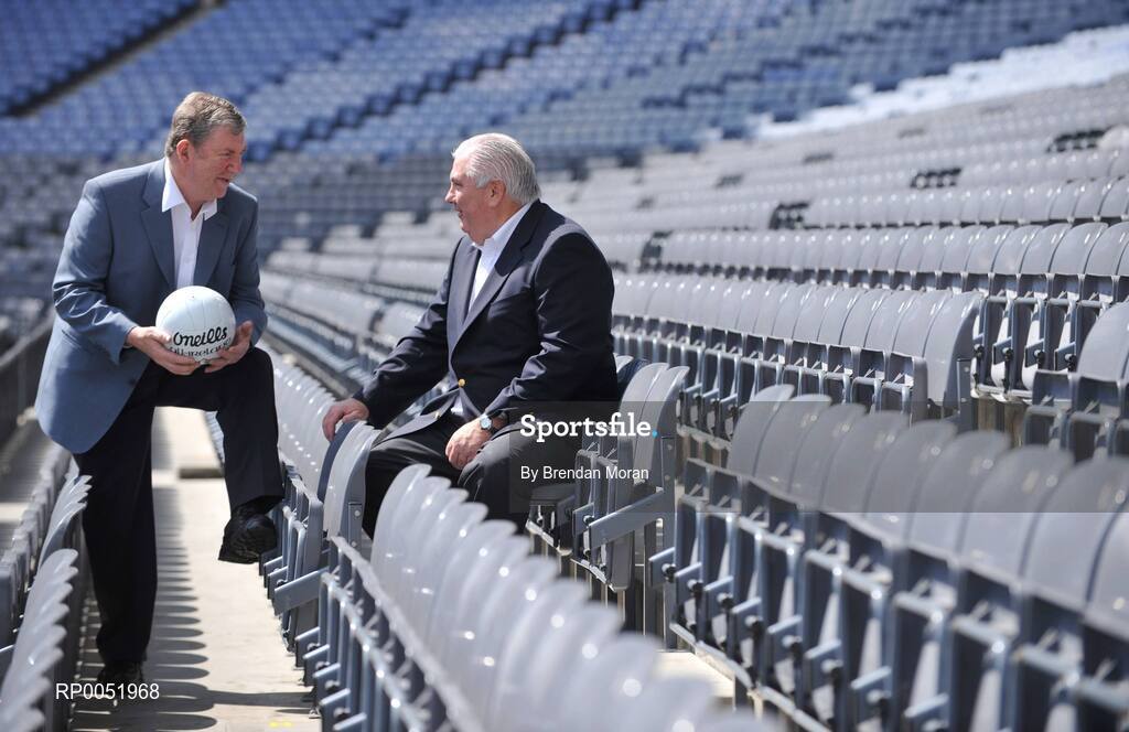 15 May 2008; TV3 has announced its GAA Line-up at Croke Park for Championship Season 2008. All live matches will be hosted by Matt Cooper and he will be joined in the studio by three expert panelists for each match. In addition to the live matches, TV3 will also broadcast a new Thursday prime time magazine show "Championship Throw-In", starting on May 29th. Pictured at the announcement are football panellists Eugene McGee, left, and Joe Kernan. Croke Park, Dublin. Picture credit: Brendan Moran / SPORTSFILE  *** Local Caption ***