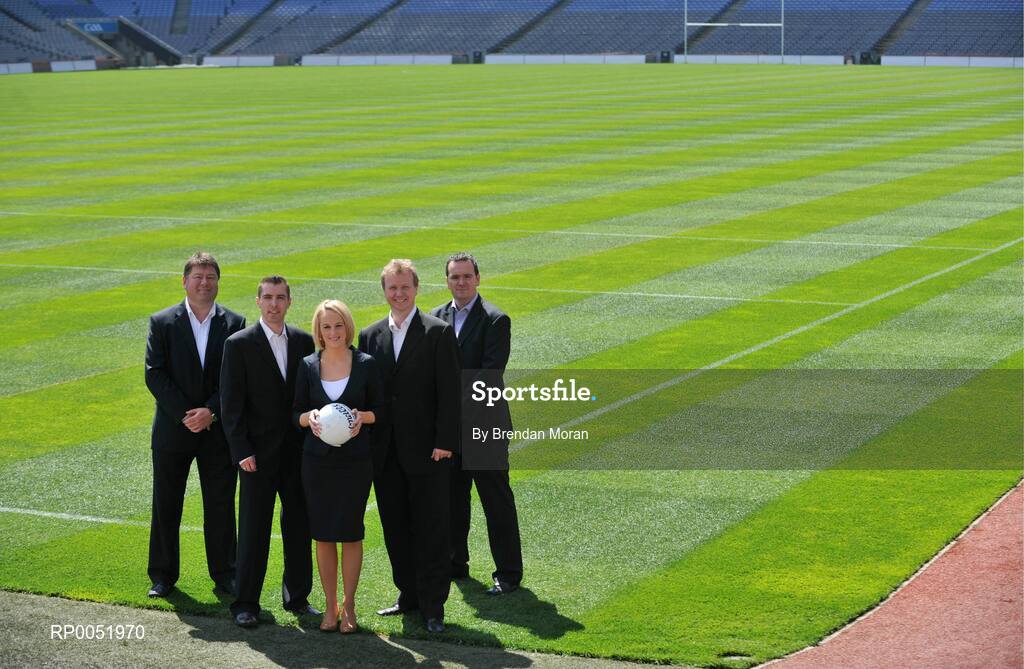 15 May 2008; TV3 has announced its GAA Line-up at Croke Park for Championship Season 2008. All live matches will be hosted by Matt Cooper and he will be joined in the studio by three expert panelists for each match. In addition to the live matches, TV3 will also broadcast a new Thursday prime time magazine show "Championship Throw-In", starting on May 29th. Pictured at the announcement are TV3's team, from left, Trevor Welsh, Commentator, Kieran McSweeney, Gaelic Games Correspondent, Sinead Kissane, Reporter, Matt Cooper, Presenter and Mike Finnerty, Commentator. Croke Park, Dublin. Picture credit: Brendan Moran / SPORTSFILE  *** Local Caption ***