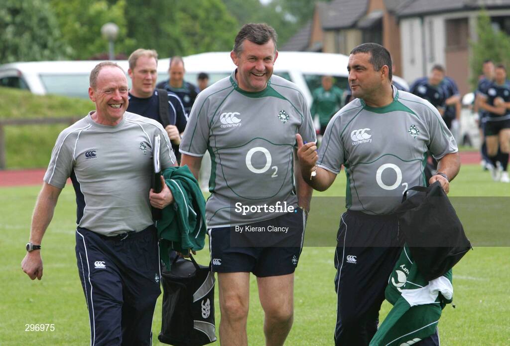 19 May 2008; Ireland 'A' team manager Joe Miles, left, acting forwards coach Niall O'Donovan, centre, and acting head coach Michael Bradley arrive for squad training. Ireland rugby squad training, University of Limerick, Limerick. Picture credit: Kieran Clancy / SPORTSFILE
