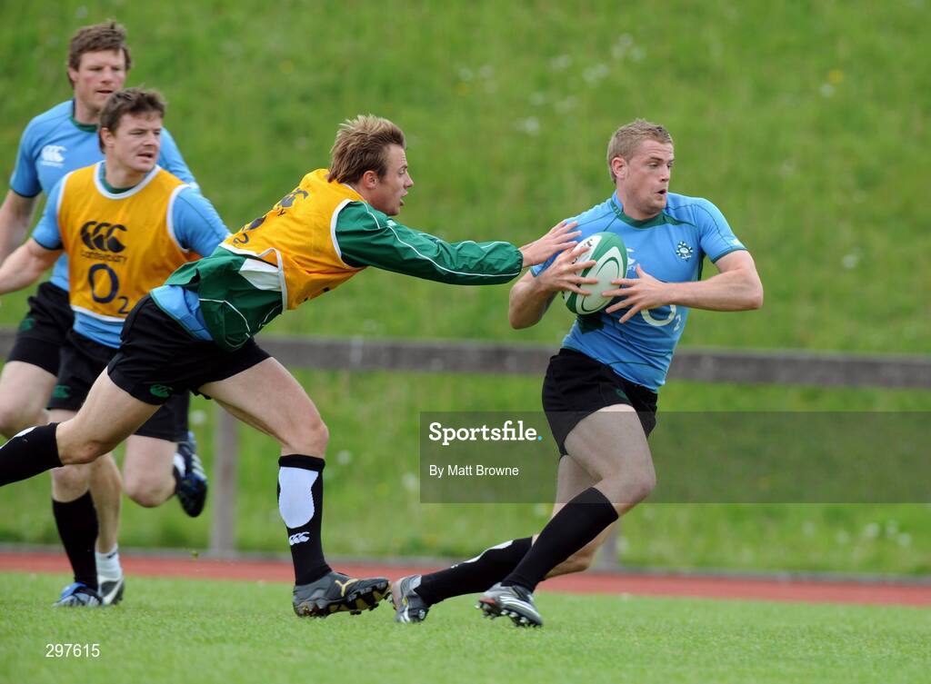 21 May 2008; Jamie Heaslip is tackled by Tommy Bowe during Ireland rugby squad training. University of Limerick. Picture credit: Matt Browne / SPORTSFILE