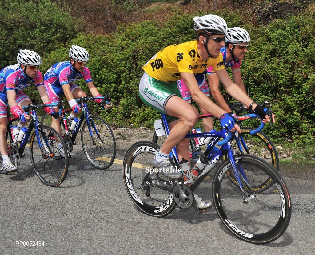 22 May 2008; Race leader David McCann, Irish National team, rides alongside Pezula rider Ciaran Power on the approach to Ballydehob, Co. Cork. FBD Insurance Ras 2008 - Stage 5, Tralee - Skibbereen. Picture credit: Stephen McCarthy / SPORTSFILE