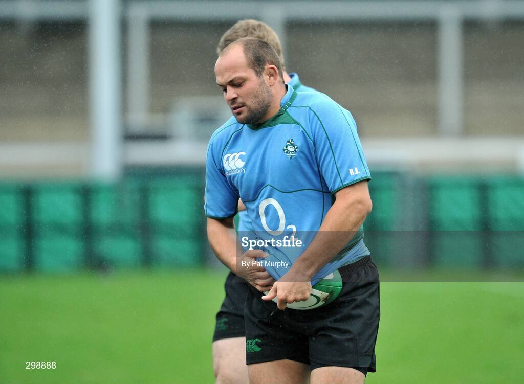 26 May 2008; Ireland's Rory Best cleans the ball with his jersey during squad training. Ireland rugby squad training, Captain's run, Kingsholm, Gloucester, England. Picture credit: Pat Murphy / SPORTSFILE *** Local Caption ***