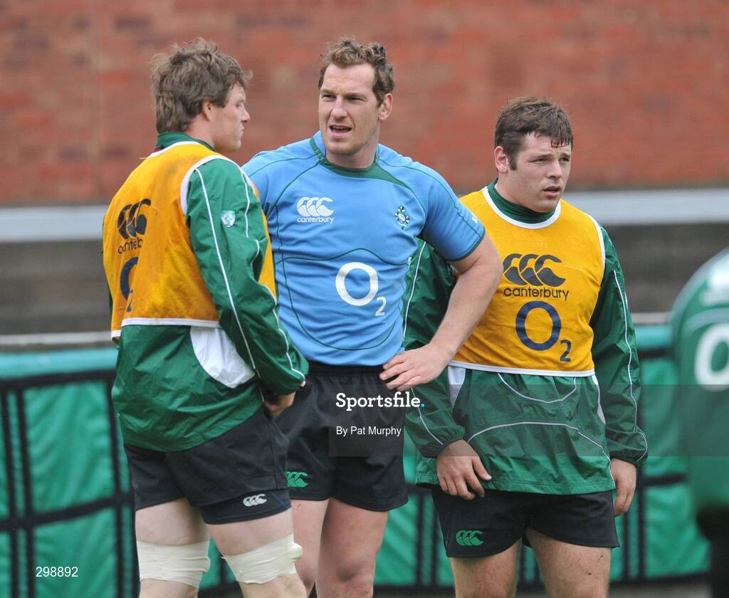 26 May 2008; Ireland's Malcolm O'Kelly, left, in conversation with Bob Casey and Mike Ross, right, during squad training. Ireland rugby squad training, Captain's run, Kingsholm, Gloucester, England. Picture credit: Pat Murphy / SPORTSFILE *** Local Caption ***