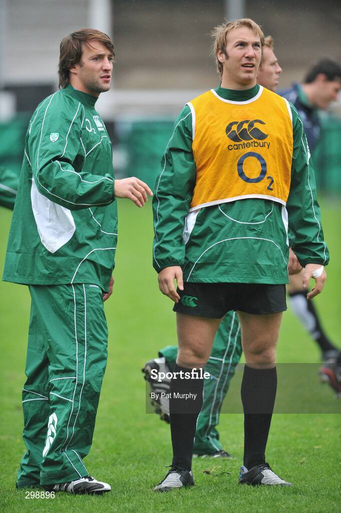 26 May 2008; Ireland's Neil Best, left, in conversation with Stephen Ferris during squad training. Ireland rugby squad training, Captain's run, Kingsholm, Gloucester, England. Picture credit: Pat Murphy / SPORTSFILE *** Local Caption ***