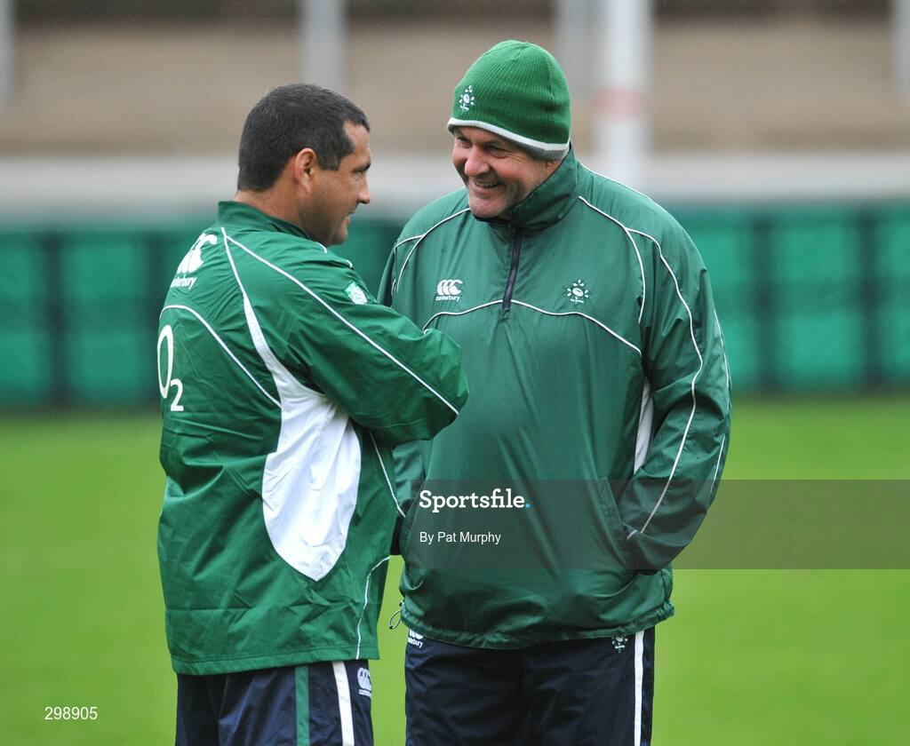 26 May 2008; Ireland's interim coach Michael Bradley in conversation with assistant coach Niall O'Donovan, right, during squad training. Ireland rugby squad training, Captain's run, Kingsholm, Gloucester, England. Picture credit: Pat Murphy / SPORTSFILE *** Local Caption ***
