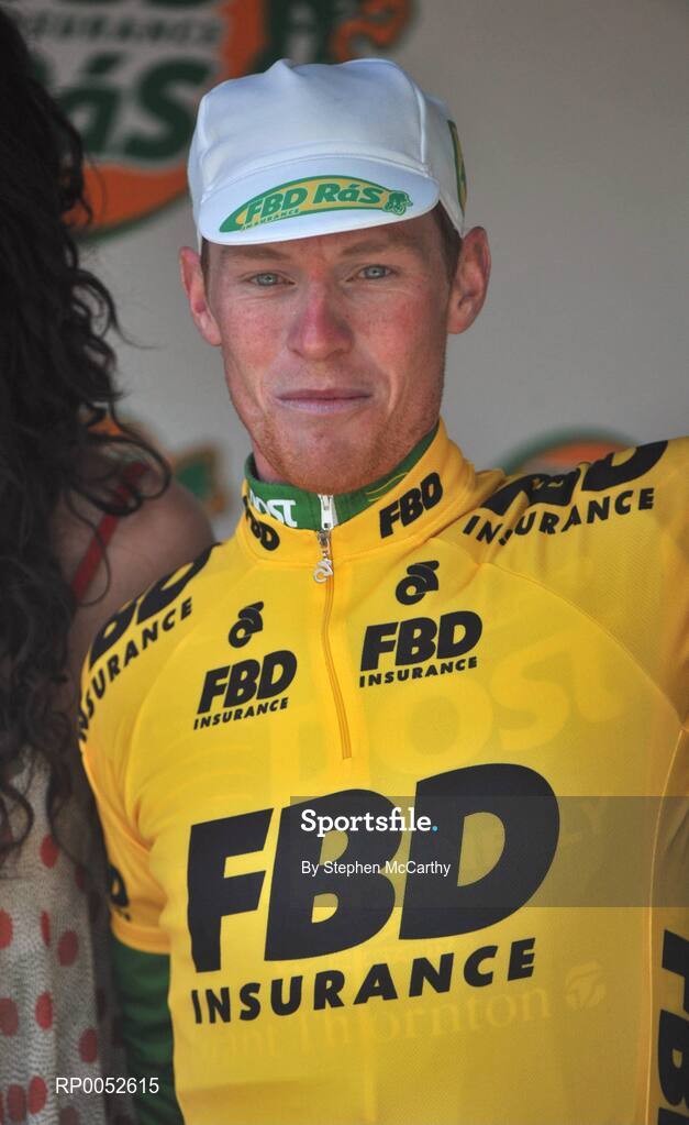 24 May 2008; Stephen Gallagher, An Post sponsored Sean Kelly team, after being presented with the race leaders yellow jersey. FBD Insurance Ras 2008 - Stage 7, Clonmel - Roundwood. Picture credit: Stephen McCarthy / SPORTSFILE