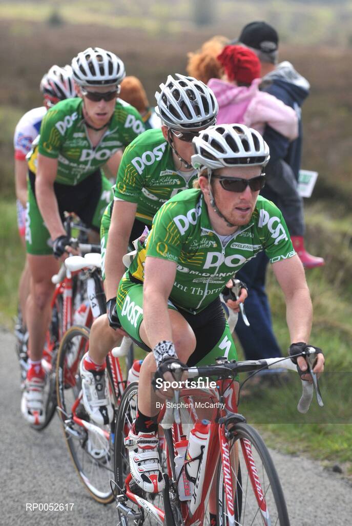 24 May 2008; Paidi O'Brien, An Post sponsored Sean Kelly team, leads team-mates Benny de Schrooder and Stephen Gallagher to the summit of Drumgoff. FBD Insurance Ras 2008 - Stage 7, Clonmel - Roundwood. Picture credit: Stephen McCarthy / SPORTSFILE