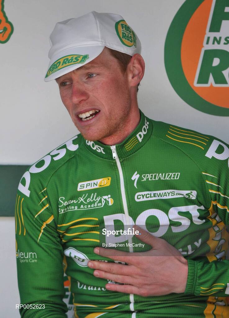 24 May 2008; Stephen Gallagher, An Post sponsored Sean Kelly team, before being presented with the race leaders yellow jersey. FBD Insurance Ras 2008 - Stage 7, Clonmel - Roundwood. Picture credit: Stephen McCarthy / SPORTSFILE