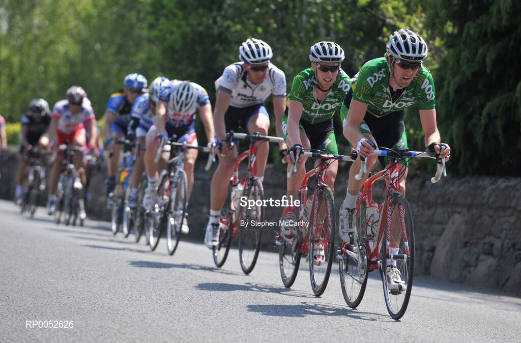 24 May 2008; Daniel Lloyd, right, and Stephen Gallagher, An Post sponsored Sean Kelly team, lead a group of riders through Aughrim, Co. Wicklow. FBD Insurance Ras 2008 - Stage 7, Clonmel - Roundwood. Picture credit: Stephen McCarthy / SPORTSFILE