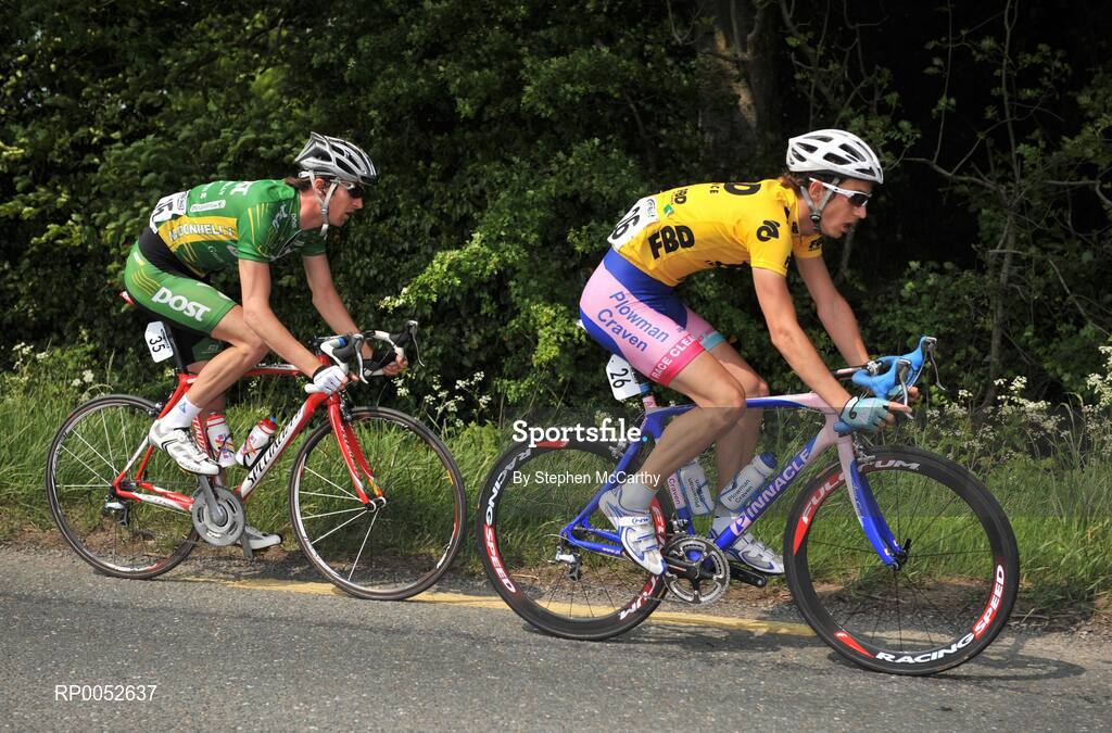 24 May 2008; Daniel Lloyd, An Post sponsored Sean Kelly team, keeps a close eye on Simon Richardson, Plowman Craven. FBD Insurance Ras 2008 - Stage 7, Clonmel - Roundwood. Picture credit: Stephen McCarthy / SPORTSFILE