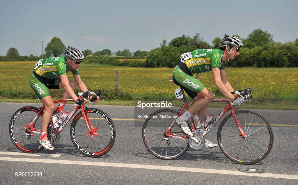 24 May 2008; Daniel Lloyd, right, and Stephen Gallagher, An Post sponsored Sean Kelly team, during the race. FBD Insurance Ras 2008 - Stage 7, Clonmel - Roundwood. Picture credit: Stephen McCarthy / SPORTSFILE