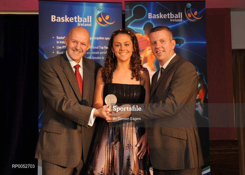 24 May 2008; Tessa Solan is presented with the Female U16 Player of the Year Award by Tony Colgan, President of Basketball Ireland and Tony Hehir at the Basketball Ireland annual awards. The Tower Hotel, Whitestown Way, Tallaght, Dublin. Picture credit: Damien Eagers / SPORTSFILE
