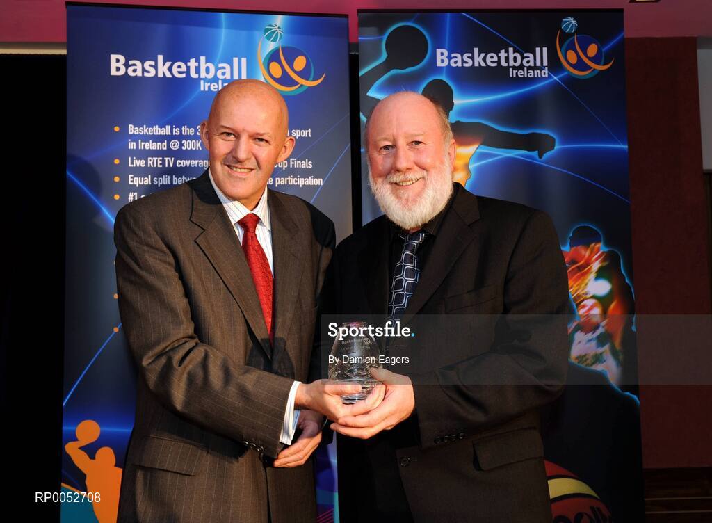 24 May 2008; Sean Conroy, Maree Basketball Club, is presented with the Club of the Year Award by Tony Colgan, President of Basketball Ireland at the Basketball Ireland annual awards. The Tower Hotel, Whitestown Way, Tallaght, Dublin. Picture credit: Damien Eagers / SPORTSFILE