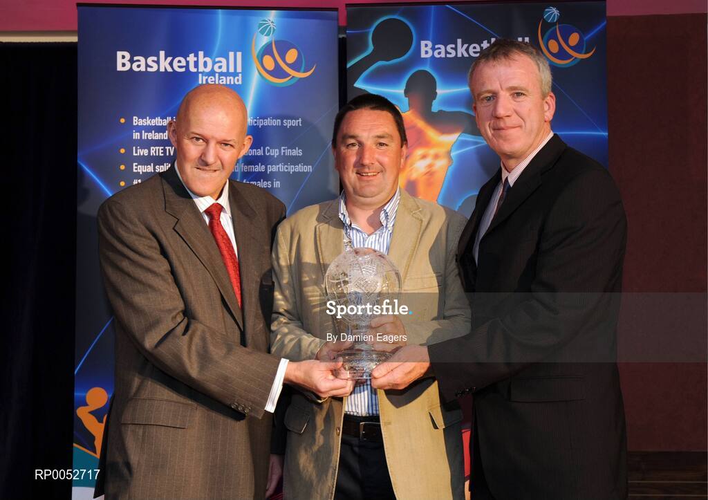 24 May 2008; Mark Scannell, accepting on behalf of Danny Fulton, is presented with the President's Award by Tony Colgan, President of Basketball Ireland and Eddie Gilmartin at the Basketball Ireland annual awards. The Tower Hotel, Whitestown Way, Tallaght, Dublin. Picture credit: Damien Eagers / SPORTSFILE
