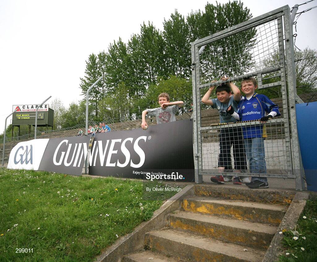 11 May 2008; Young supporters watch the game. Ulster Senior Hurling Championship, Fermanagh v Tyrone, Emmett Park, Lisnaskea, Co. Fermanagh. Picture credit: Oliver McVeigh / SPORTSFILE