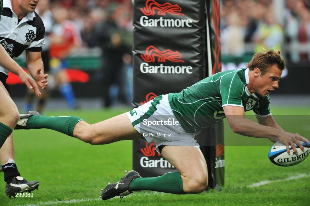 27 May 2008; Tommy Bowe, Ireland, scores his side's first try. Representative game, Ireland v Barbarians, Kingsholm, Gloucester, England. Picture credit: Pat Murphy / SPORTSFILE *** Local Caption ***