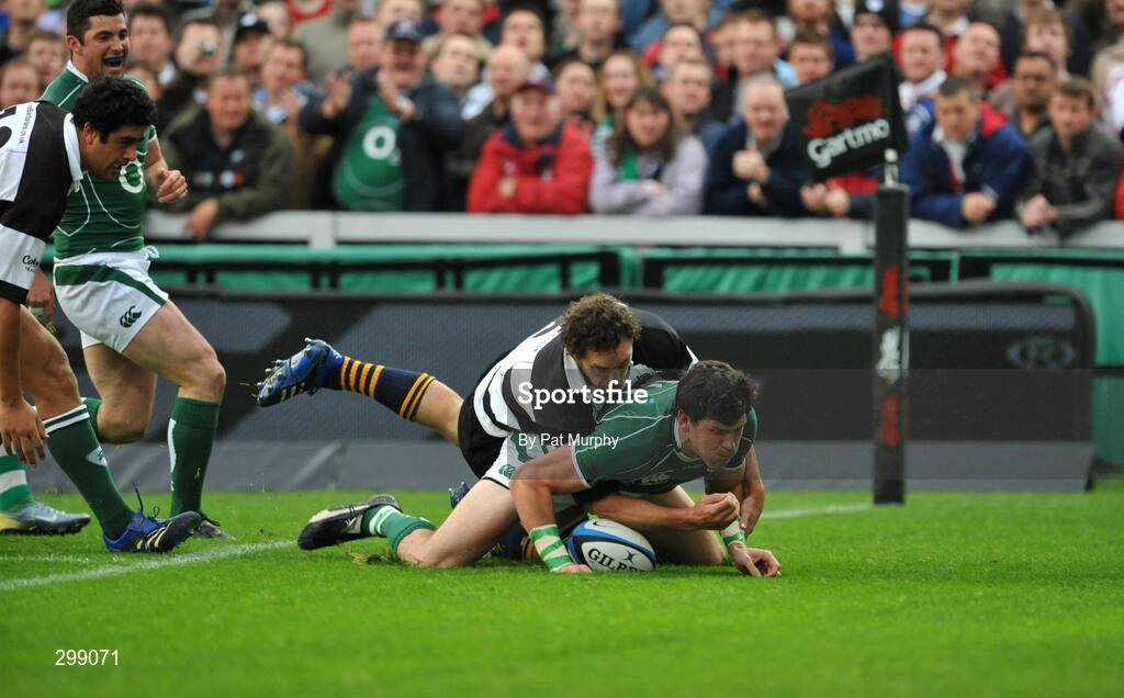 27 May 2008; Shane Horgan, Ireland, scores his side's second try. Representative game, Ireland v Barbarians, Kingsholm, Gloucester, England. Picture credit: Pat Murphy / SPORTSFILE *** Local Caption ***
