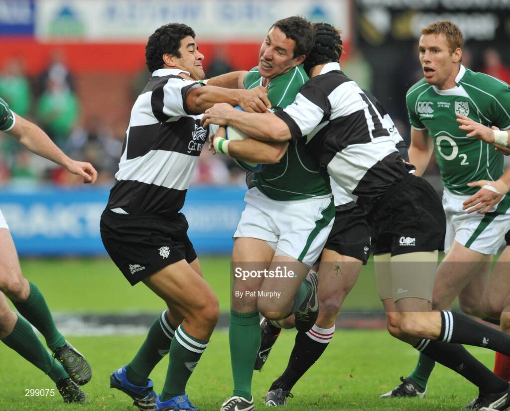 27 May 2008; Paddy Wallace, Ireland, in action against Morgan Tlirinui, left, and Stephen Larkham, Barbarians. Representative game, Ireland v Barbarians, Kingsholm, Gloucester, England. Picture credit: Pat Murphy / SPORTSFILE *** Local Caption ***